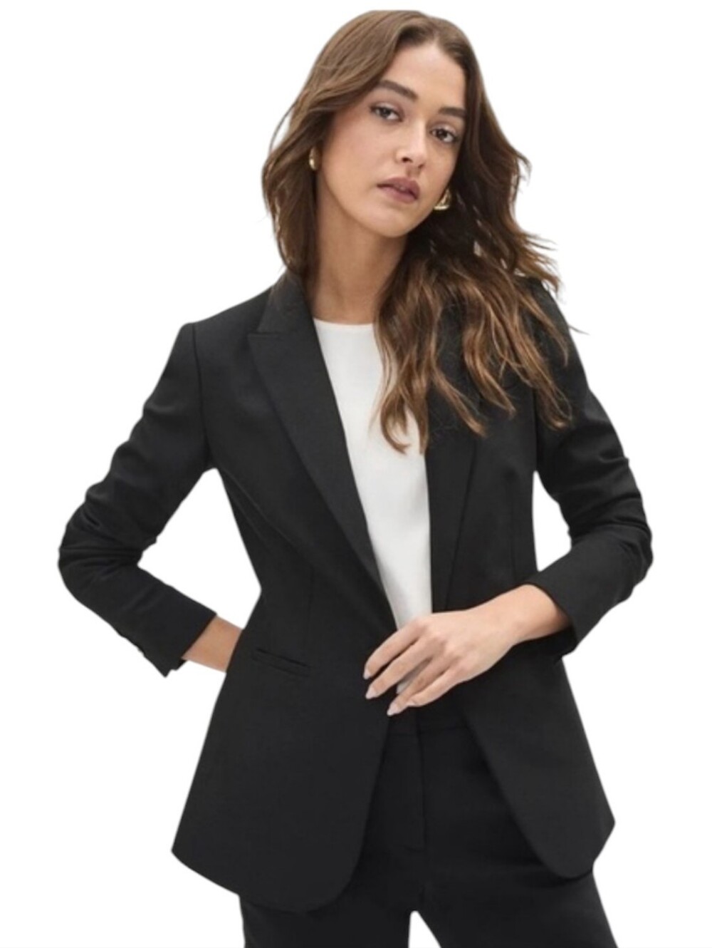 RW & Co Limitless One Button Blazer Black Stretch Cotton Size 4 NWT